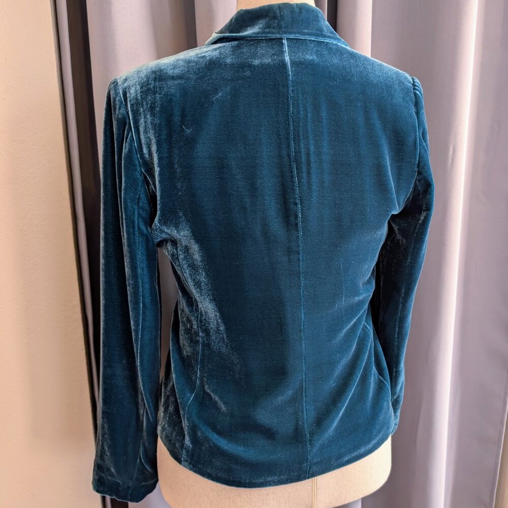 Soft teal velour velvet blazer, size Large (estimated), fair condition - Picture 3 of 9